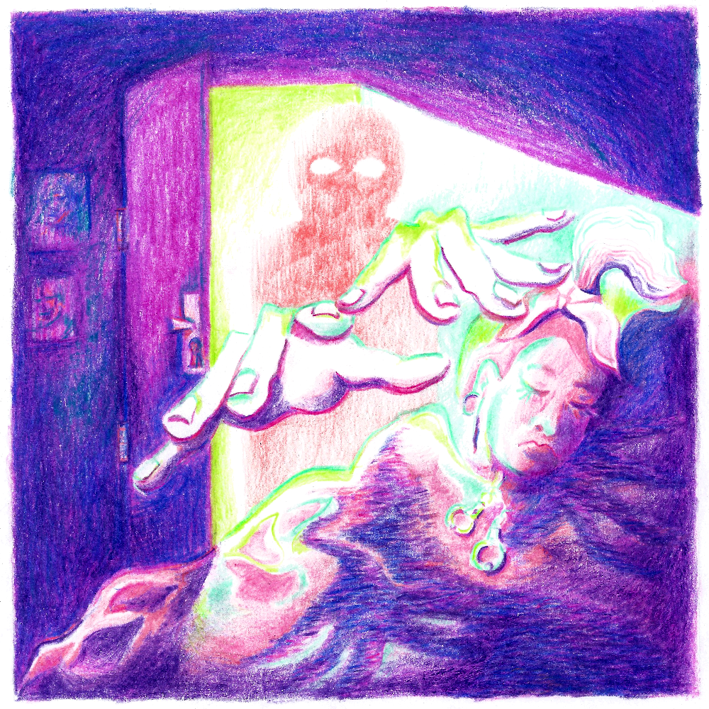 paralysie du sommeil cauchemardesque au crayon de couleur