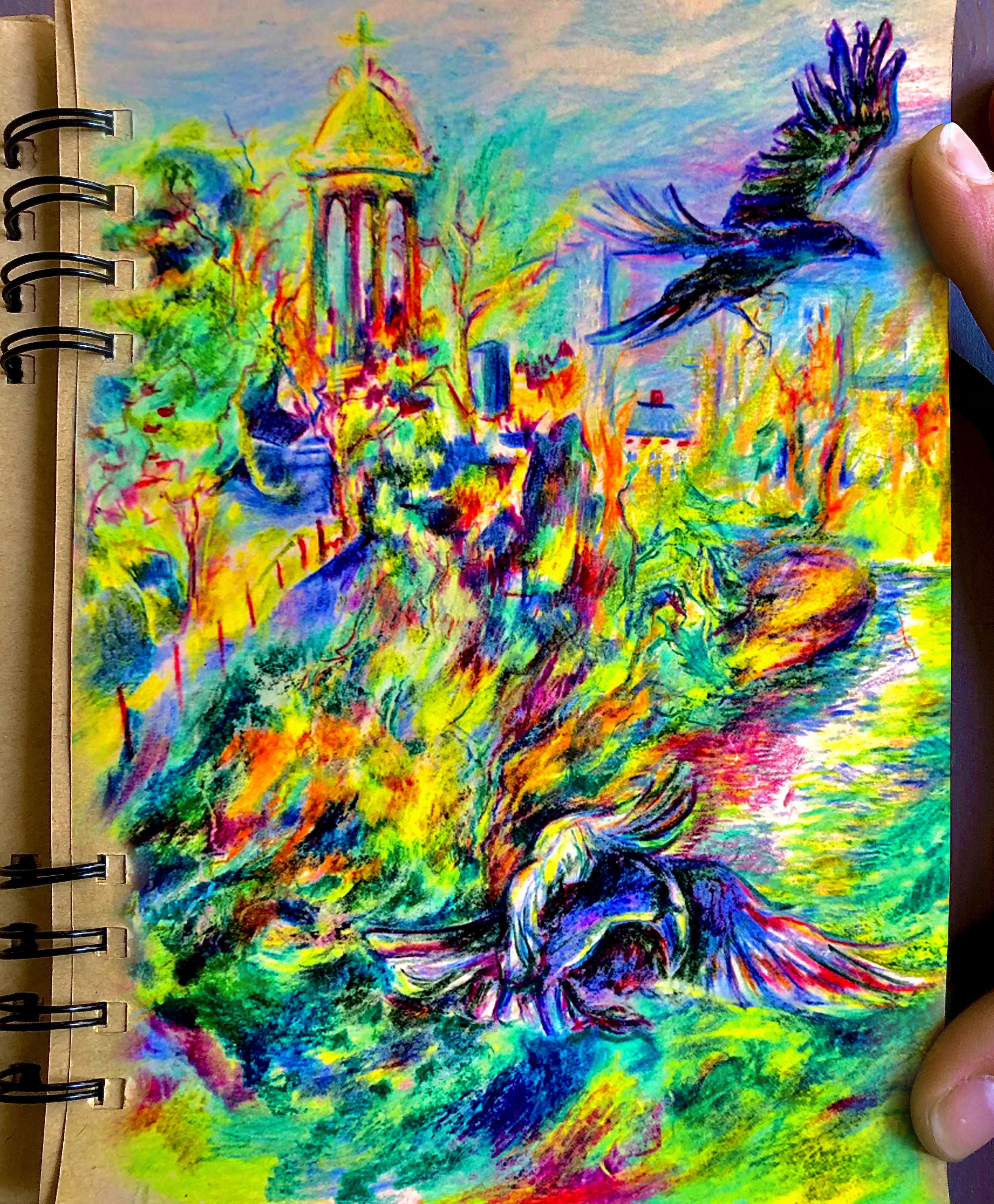 Croquis corbeaux Buttes Chaumont